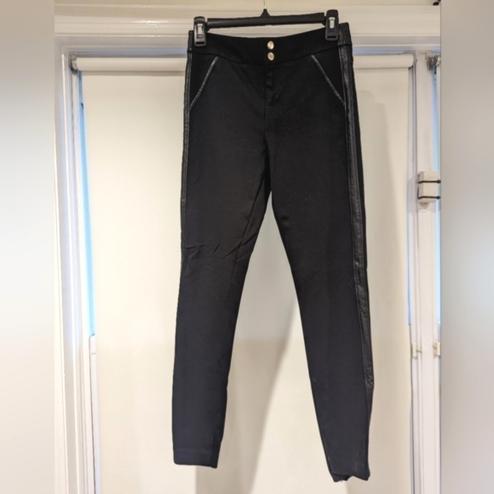 BEBE Black Skinny Pants With Vegan Leather Trim Size 2
